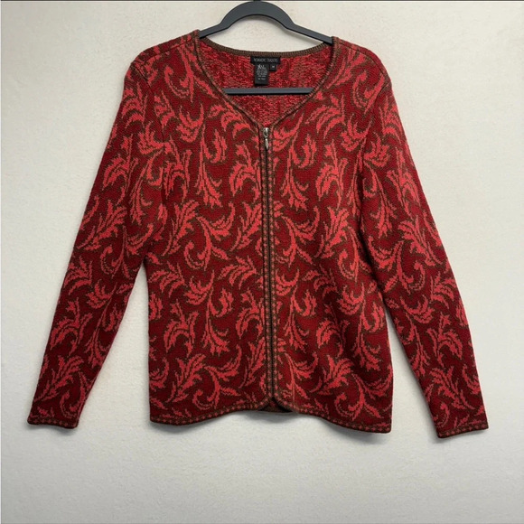 Nomadic Traders Zip Front Cardigan Cotton Blend M Leaf Print Knit Leaf - Picture 1 of 6